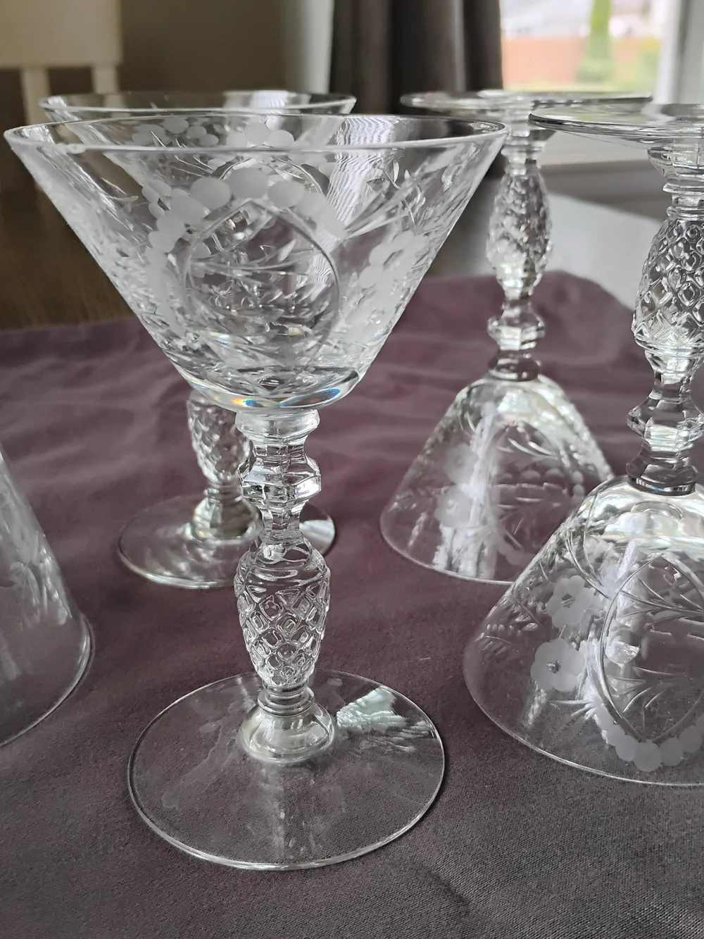 Etched Crystal 6 Piece Set — Rare Vintage Intricate Design